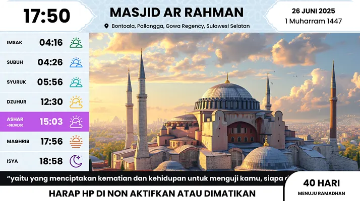 Tampilan jam dan jadwal sholat otomatis