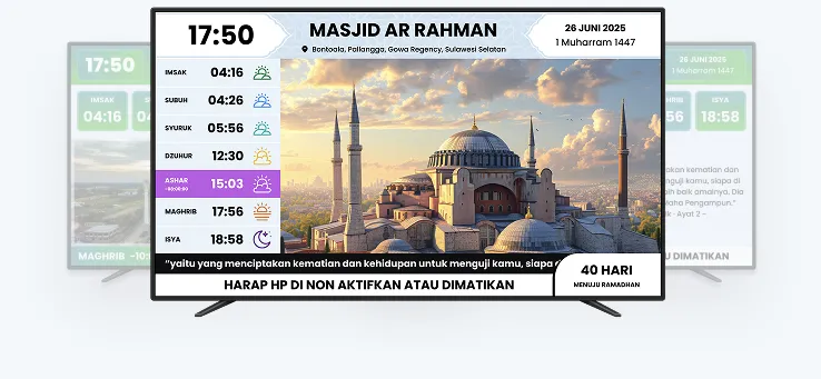 Tampilan aplikasi Lima Waktu pada televisi masjid